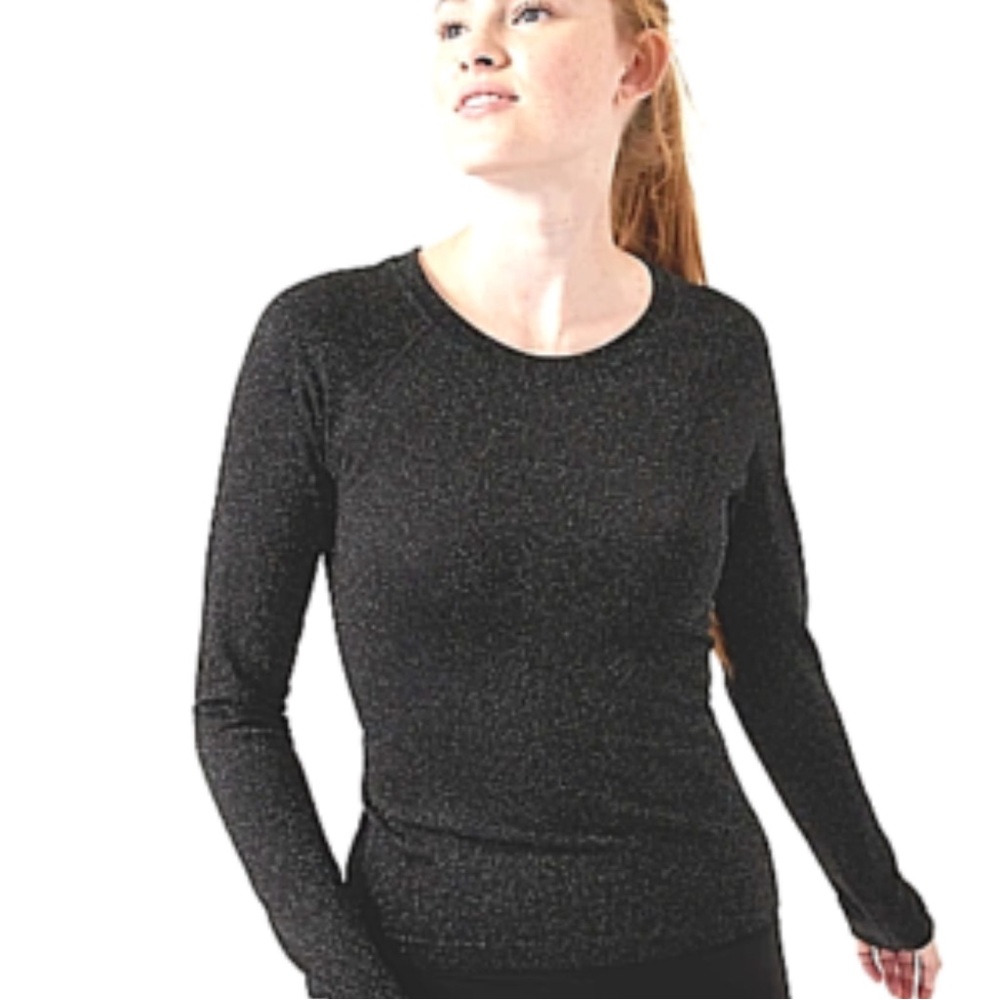 Athleta Black Speckled Long Sleeve Top